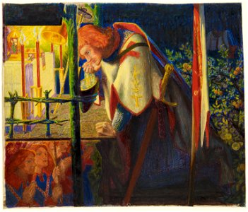 Dante Gabriel Rossetti - Sir Galahad at the ruined Chapel - Google Art Project. Free illustration for personal and commercial use.