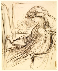 Dante Gabriel Rossetti - Woman seated at an Embroidery Frame or Easel - Google Art Project. Free illustration for personal and commercial use.