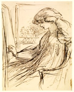 Dante Gabriel Rossetti - Woman seated at an Embroidery Frame or Easel - Google Art Project
