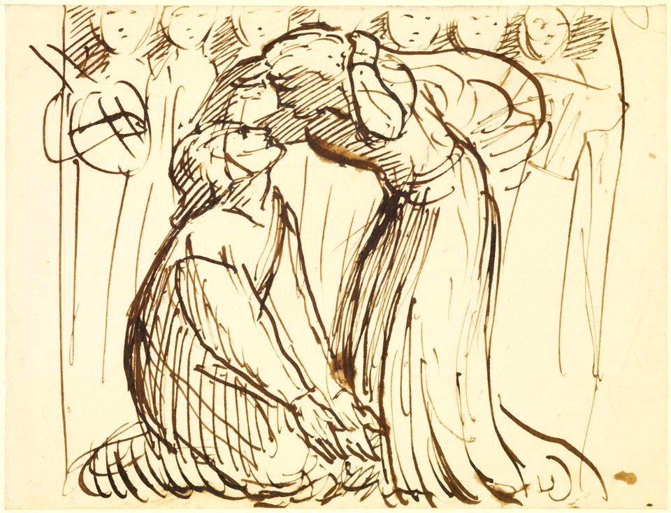Dante Gabriel Rossetti - The Meeting of Dante and Beatrice in Purgatory - Figure Sketch