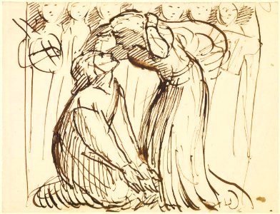 Dante Gabriel Rossetti - The Meeting of Dante and Beatrice in Purgatory - Figure Sketch. Free illustration for personal and commercial use.
