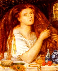 Dante Gabriel Rossetti - Woman Combing Her Hair (1865). Free illustration for personal and commercial use.