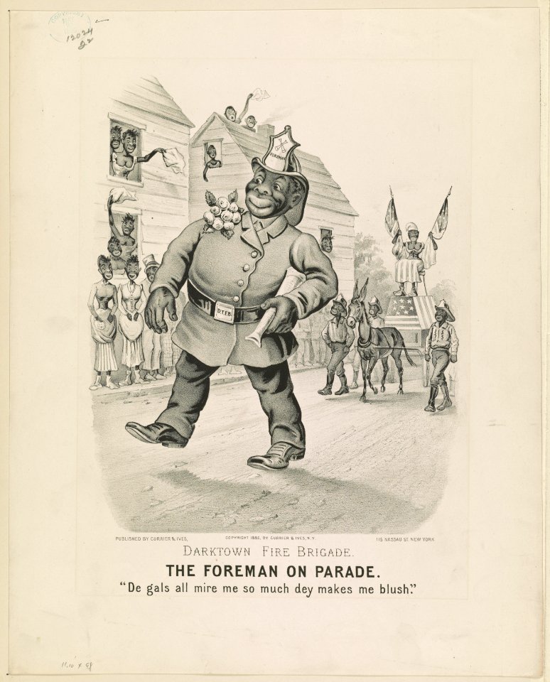 Darktown fire brigade. The foreman on parade- De gals all mire me so much dey makes me blush. LCCN91724469
