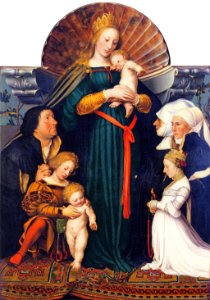 Darmstadt Madonna, by Hans Holbein the Younger. Free illustration for personal and commercial use.