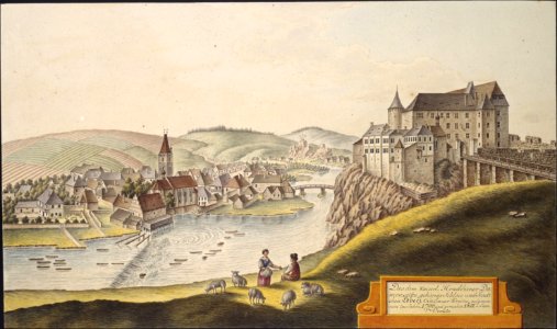 Das dem Kaiserl. Hradcziner Damenstifte gehörige Schloss und Staedtchen Ledecz Czaslauer Kreises, aufgenommen im Jahre 1796 und gemahlt 1811 v. Joan. Venuto