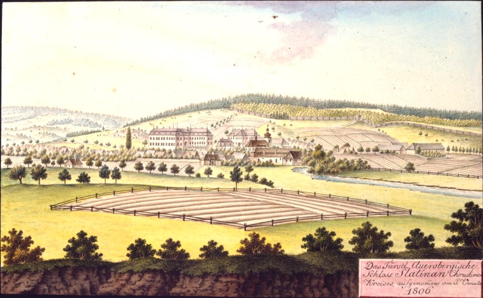 Das Fürstl. Auersbergische Schloss Slatinan Chrudimer Kreises, aufgenommen von J. Venuto 1806