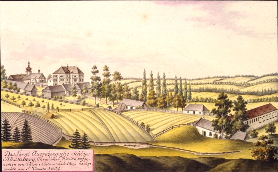 Das Fürstl. Auersbergsche Schloss Nassaberg, Chrudimer Kreises, aufgenommen von Anton Matauschek 1807, nachgemahlt von J. Venuto 1809