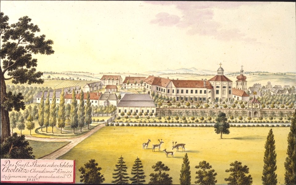 Das Graefl. Thunische Schloss Choltitz Chrudimer Kreises aufgenommen und gezeichnet v. J. V