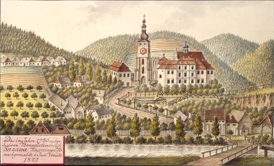 Das im Jahre 1786 aufgehobene Benedictinerstift Sazawa Kaurzimer Kr. nachgemahlt v. Joan. Venuto 1822