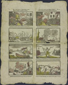 Dat u deez' prent o Vaderlandsche jeugd, opregt verblijd en hartelijk verheugd, Want bij de smaad door Belgen aangedaan, Lacht u de moed en deugd van Hollands strijders aan-Catchpenny print-Borms 0529