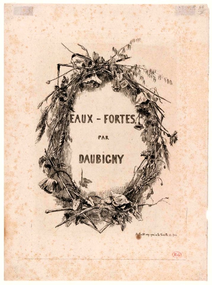 Daubigny - La Couronne de fleurs des champs, title page of Eaux-Fortes par Daubigny, 2014.1672