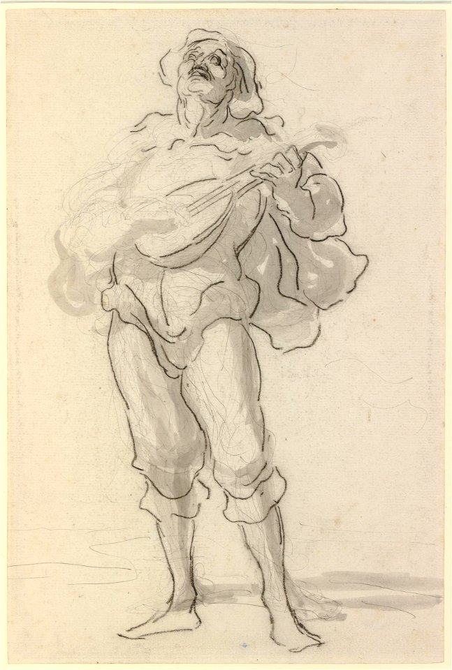 Daumier - A page playing the mandolin, study for the painting 'Le Troubadour' in the Cleveland Museum of Art. c.1868-73, 1923,1016.1
