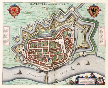 Daventria vernacule Deventer - Map of Deventer (J.Blaeu). Free illustration for personal and commercial use.