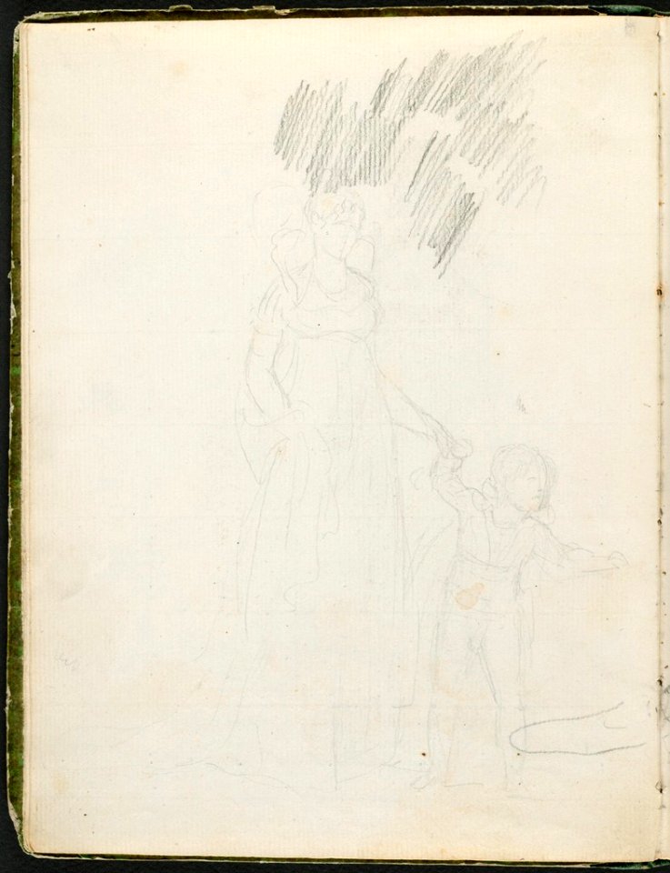 David - 1943.1815.12.4, verso Faint Sketch of Hortense de Beauharnais, the Princess Louis, Holding the Hand of Her Son, Prince Napoleon-Charles