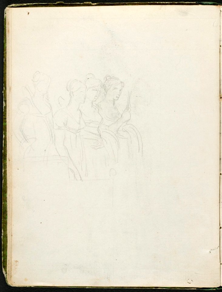 David - 1943.1815.12.7, verso Faint Sketch of Four Imperial Princesses Caroline, Pauline, and Elisa Bonaparte, and Julie Clary