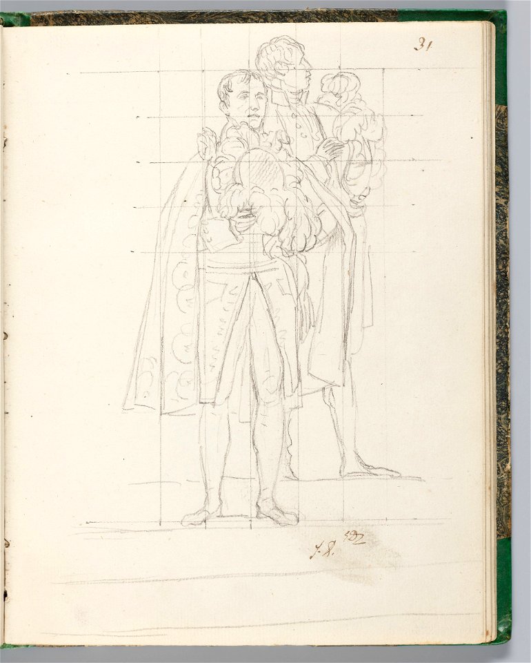 David - 1943.1815.13.31, Sketch of Two Chamberlains Holding Their Hats