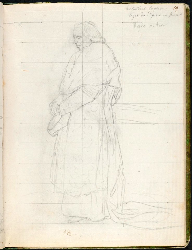 David - 1943.1815.12.19, Cardinal Caprara in Cardinal's Robes, Wearing a Wig and Carrying a Biretta