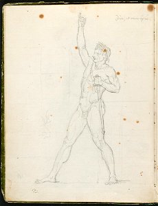 David - 1943.1815.12.2, verso Nude Study of Napoleon Striding Forward, Raising His Right Arm and Clutching a Sword to His Breast
