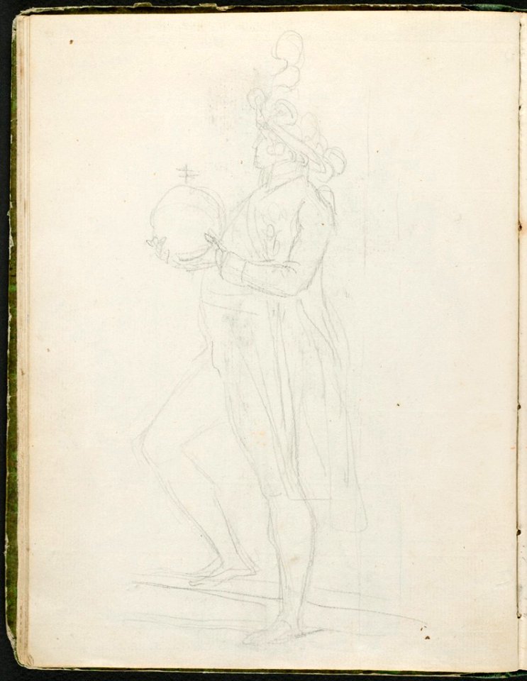 David - 1943.1815.12.8, verso Faint Sketch of Maréchal Berthier Holding the Imperial Orb of Charlemagne