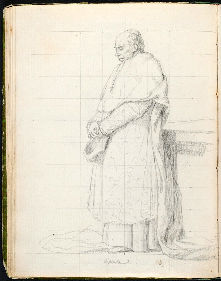 David - 1943.1815.12.18, verso Study of Cardinal Caprara in Cardinal's Robes, Carrying a Biretta