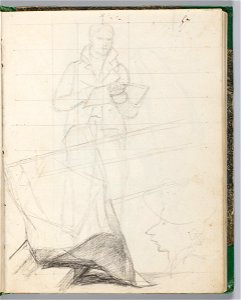 David - 1943.1815.13.57, Study of the Artist Standing Sketching; Lowered Banners; Profile Caricature