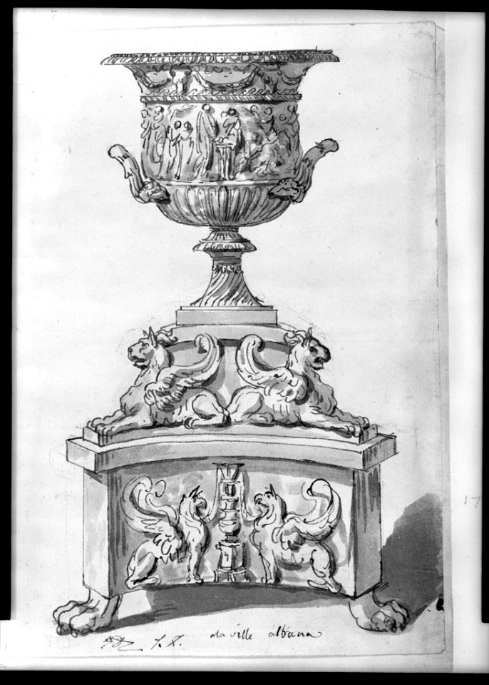 David - 1943.1815.19.10.A, Large Urn on a Sculpted Base (The Roman Album)