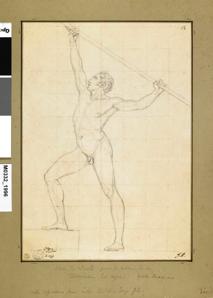 David - Homme nu, tourné vers la gauche, brandissant un étendard tenu à deux mains, D.1996