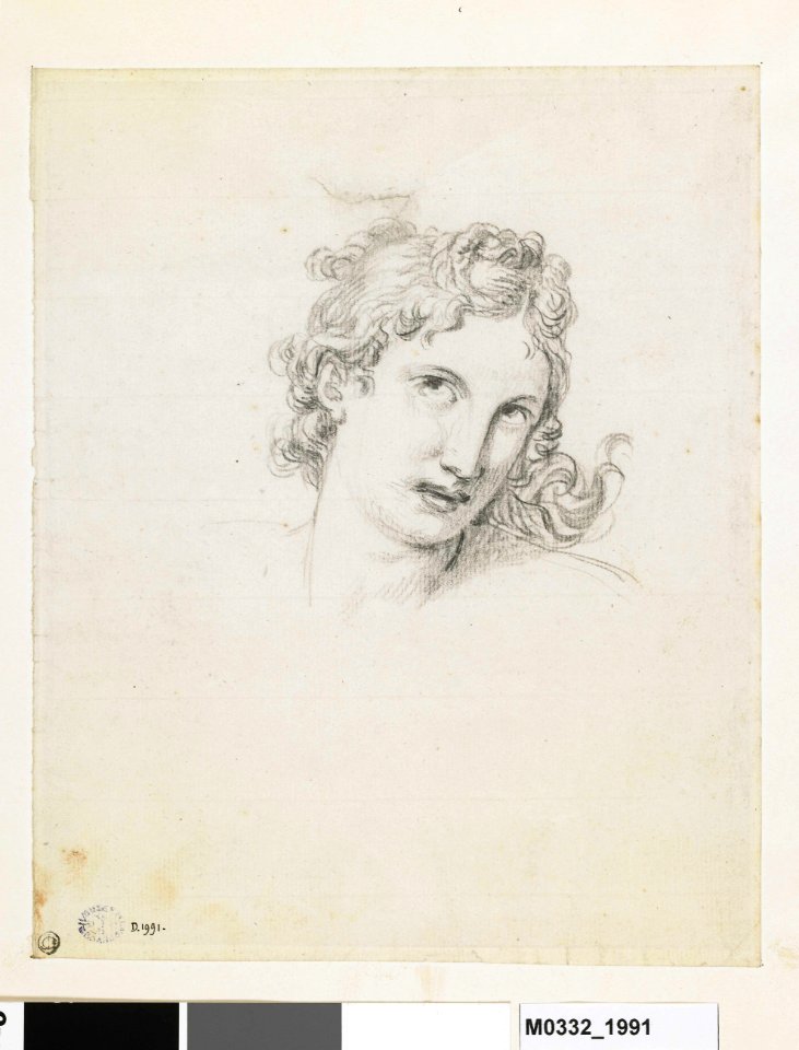 David - Tête de jeune fille aux cheveux bouclés, la bouche ouverte, légèrement tournée vers la droite, D.1991
