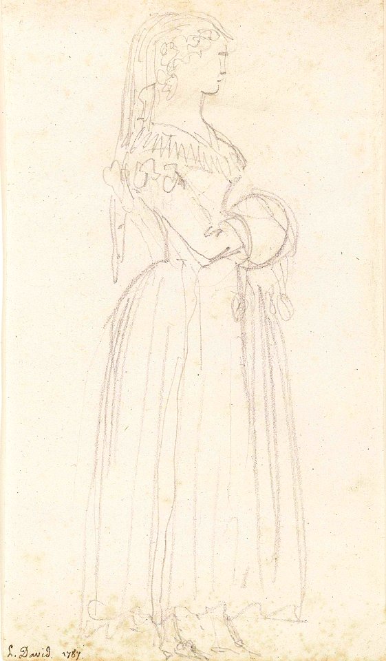 David - Study of a young woman, full length, seen in profile, wearing a veil and carrying a muff; and Another study of the same figure, 5637812