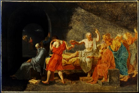 David and studio, Jacques-Louis, The Death of Socrates, after 1787. Free illustration for personal and commercial use.