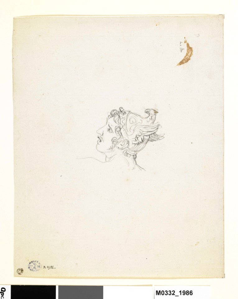 David - Tête d'homme coiffé d'un casque à ailettes, levée vers la gauche, D.1986
