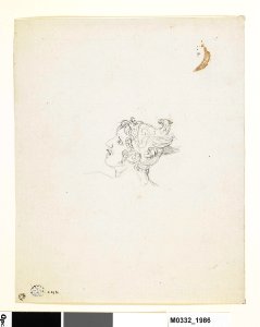David - Tête d'homme coiffé d'un casque à ailettes, levée vers la gauche, D.1986