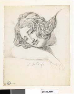 David - Tête de jeune femme, vue de trois-quarts à gauche, appuyée sur son avant-bras droit, D.1990