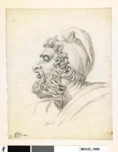 David - Tête d'homme barbu, coiffé d'un bonnet phrygien, la bouche ouverte, de profil à gauche, D.1989