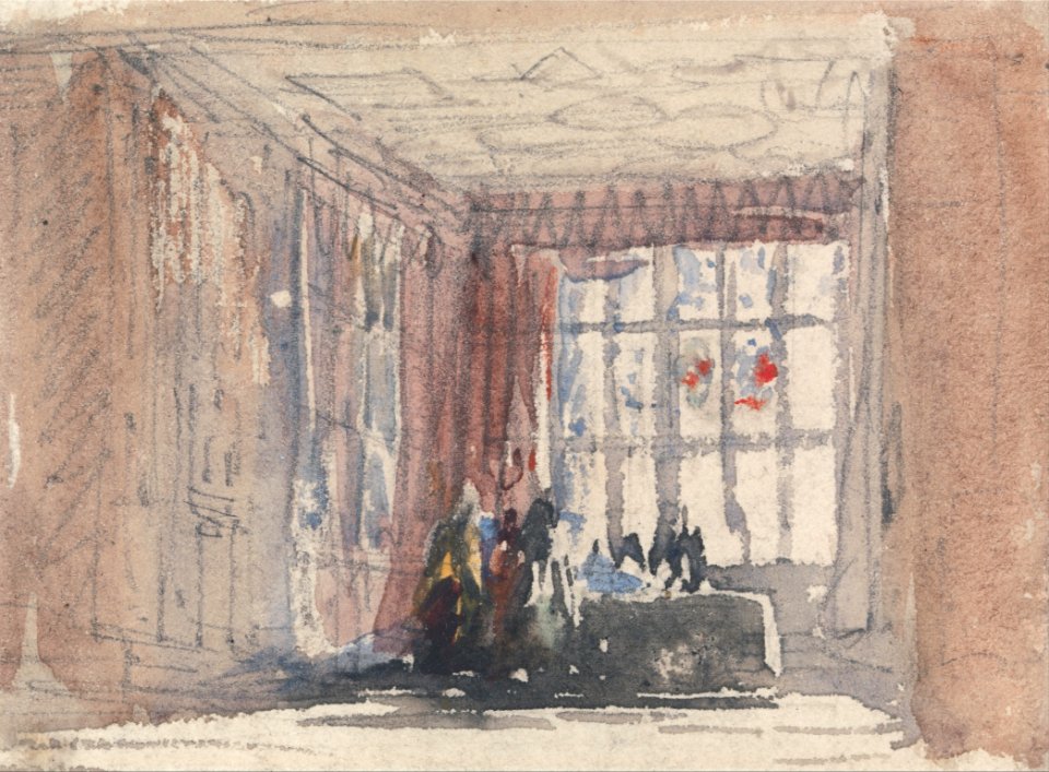 David Cox - A Tudor Room with Figures, Possibly Hardwick Hall or Haddon Hall - Google Art Project