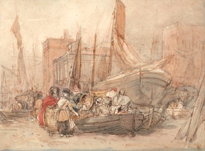 David Cox - Harbor Scene, With Fishing Boats Being Unloaded - Google Art Project