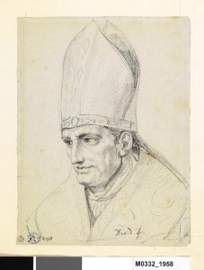 David - Évêque en buste, vu de trois-quarts à gauche, coiffé d'une mitre, D.1958