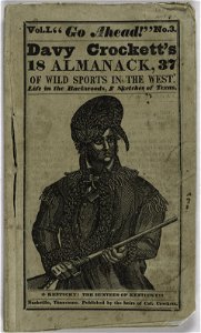 David Crockett by an unidentified artist, front cover of Davy Crockett's 1837 Almanack, 1837, woodcut on paper, from the National Portrait Gallery - NPG-NPG 85 139 a front