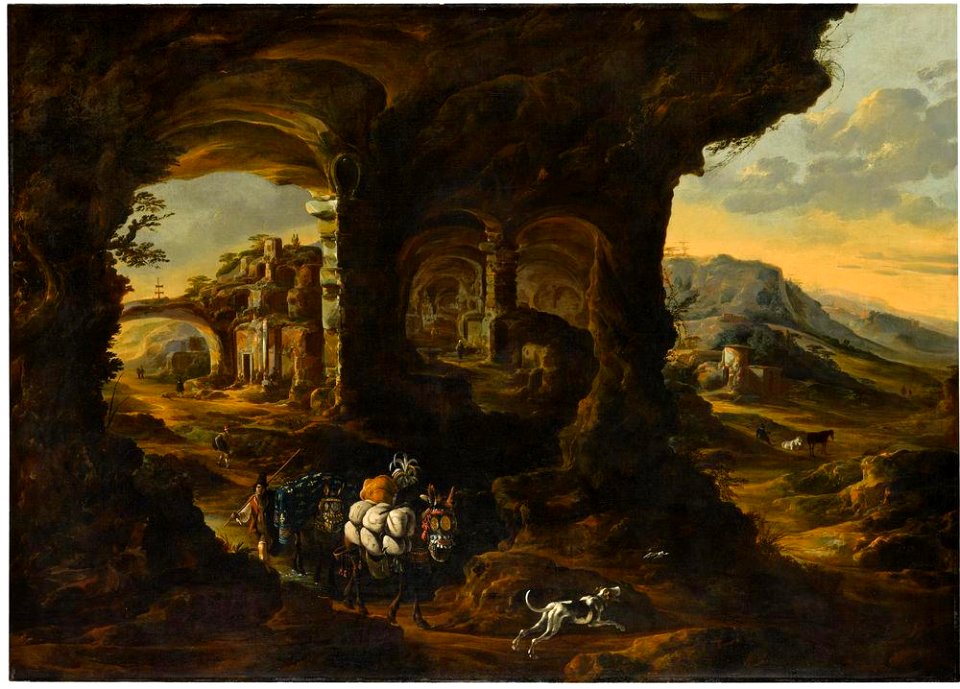 David de Hooch - Landscape with Travellers in a Grotto