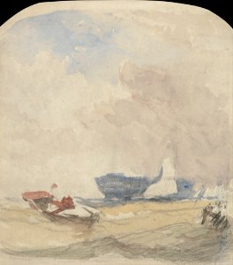 David Cox - Sea Study with Hulk, Sailing Boat and Rowing Boat - Google Art Project. Free illustration for personal and commercial use.