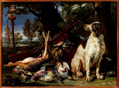 David de Coninck - Dog, hunting trophies and an owl - 129028 - National Museum in Warsaw