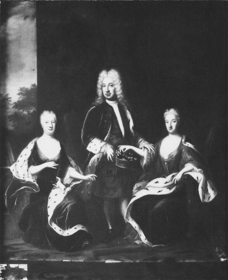 David Kock - Fredrik I, 1676-1751, kung av Sverige, Ulrika Eleonora d.y., 1688-1741, Sofia Charlotta Karolina, 1678-1749 - NMGrh 1357 - Nationalmuseum