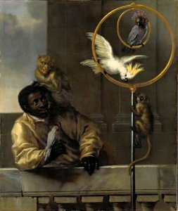 David Klöcker Ehrenstrahl - Zwarte man met vogels en apen - NM 1407 - Nationalmuseum