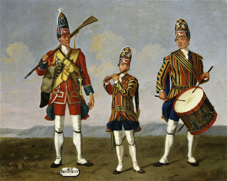 David Morier (1705^-70) - Grenadier, 49th Regiment of Foot, and Fifer and Drummer, Foot Guards, 1751 - RCIN 405596 - Royal Collection