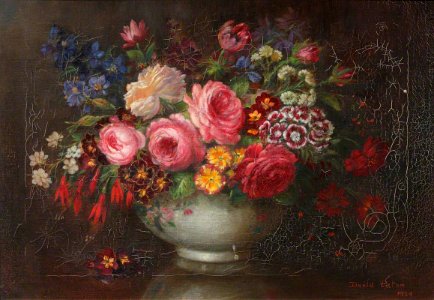 David Paton (active c.1923-1930) - English Summer Flowers in a Stone Vase on a Table - 1650806 - National Trust