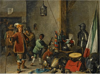 David Teniers (II) - A guardroom with a self-portrait of the artist