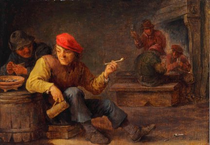 David Teniers (II) - Boors drinking and smoking in an inn. Free illustration for personal and commercial use.