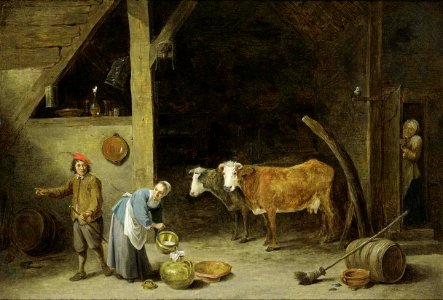 David Teniers (II) - A Barn Interior - WGA22062. Free illustration for personal and commercial use.