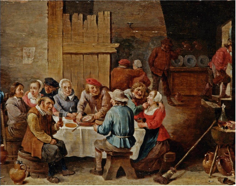 David Teniers (II) - Peasants eating and drinking in an interior