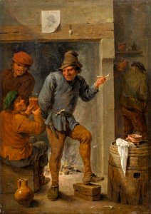 David Teniers (II) - Men Smoking and Drinking in a Tavern. Free illustration for personal and commercial use.
